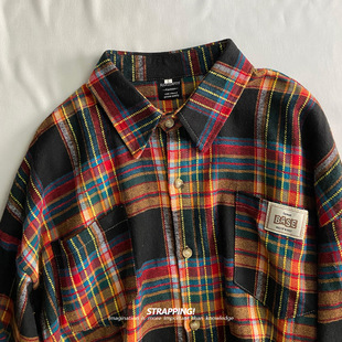 港风复古日系男女痞帅春秋 衬衫 STRAPPING撞色大格子全棉美式 长袖