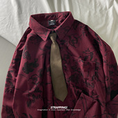 STRAPPING古典线描领带花纹长袖 花衬衫 港风复古日系男女痞帅秋