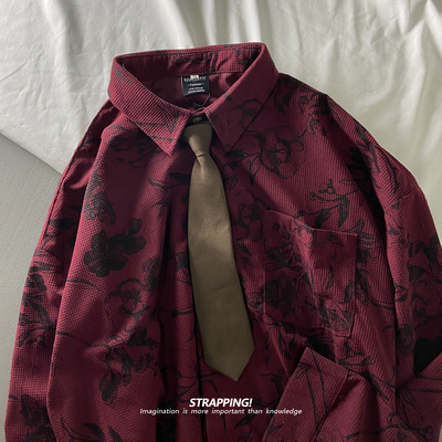 STRAPPING古典线描领带花纹长袖花衬衫港风复古日系男女痞帅秋