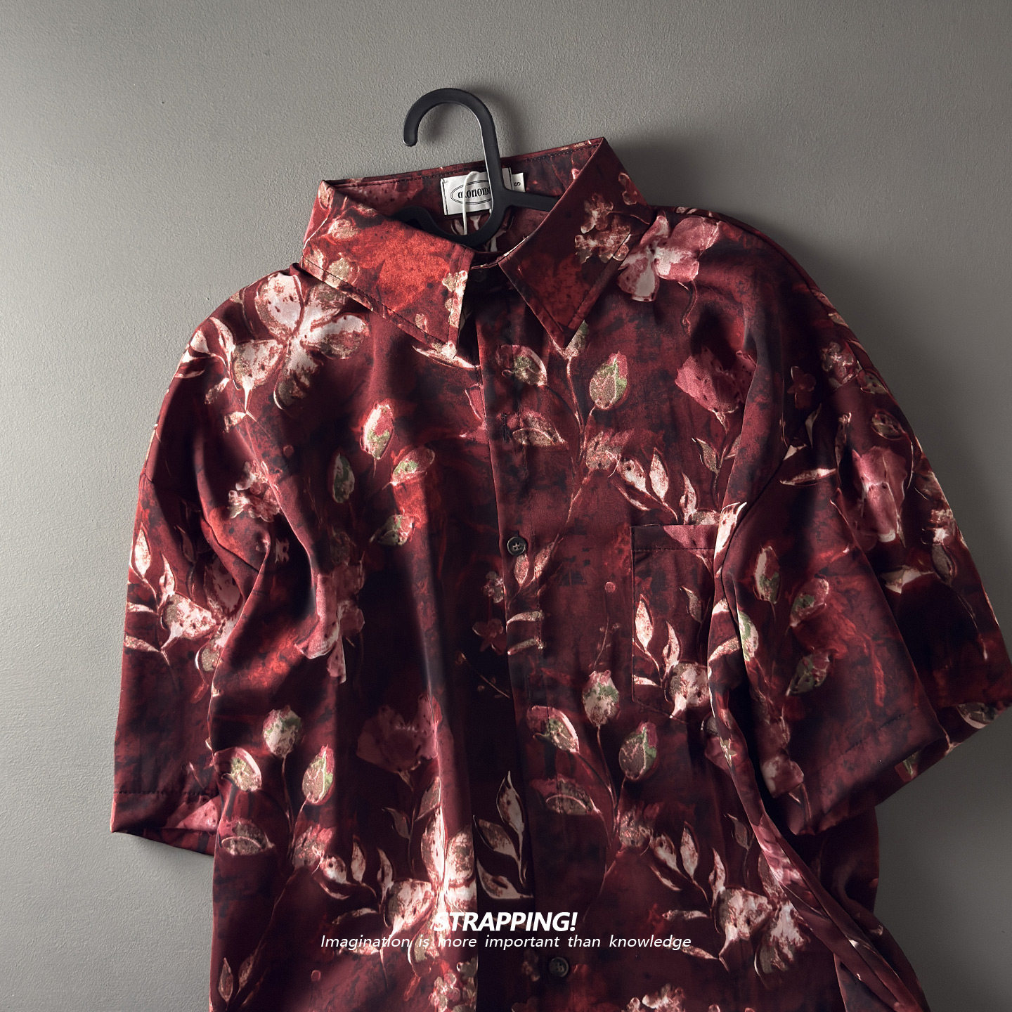 STRAPPING深酒红斑驳花卉碎花短袖花衬衫男女夏威夷泰国复古日系