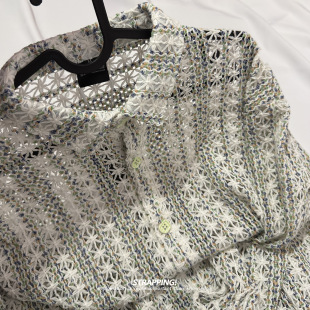 STRAPPING米字花纹镂空涤纶长袖衬衫男女日系复古港风潮流街头