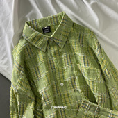 STRAPPING流苏格子草绿INS全棉长袖 港风复古日系男女春秋 衬衫