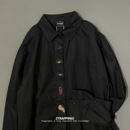 STRAPPING设计感刺绣抽象图案长袖 日系复古男女INS街头潮 全棉衬衫