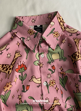 STRAPPING森林动物卡通INS碎花长袖衬衫港风复古日系男女痞帅春秋