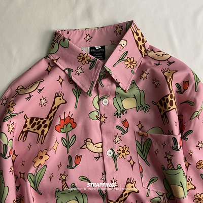 STRAPPING森林动物卡通INS碎花长袖衬衫港风复古日系男女痞帅春秋