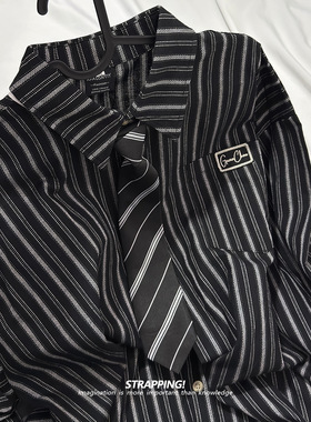 STRAPPING竖条纹领带学院风全棉INS长袖衬衫港风复古日系男女春秋