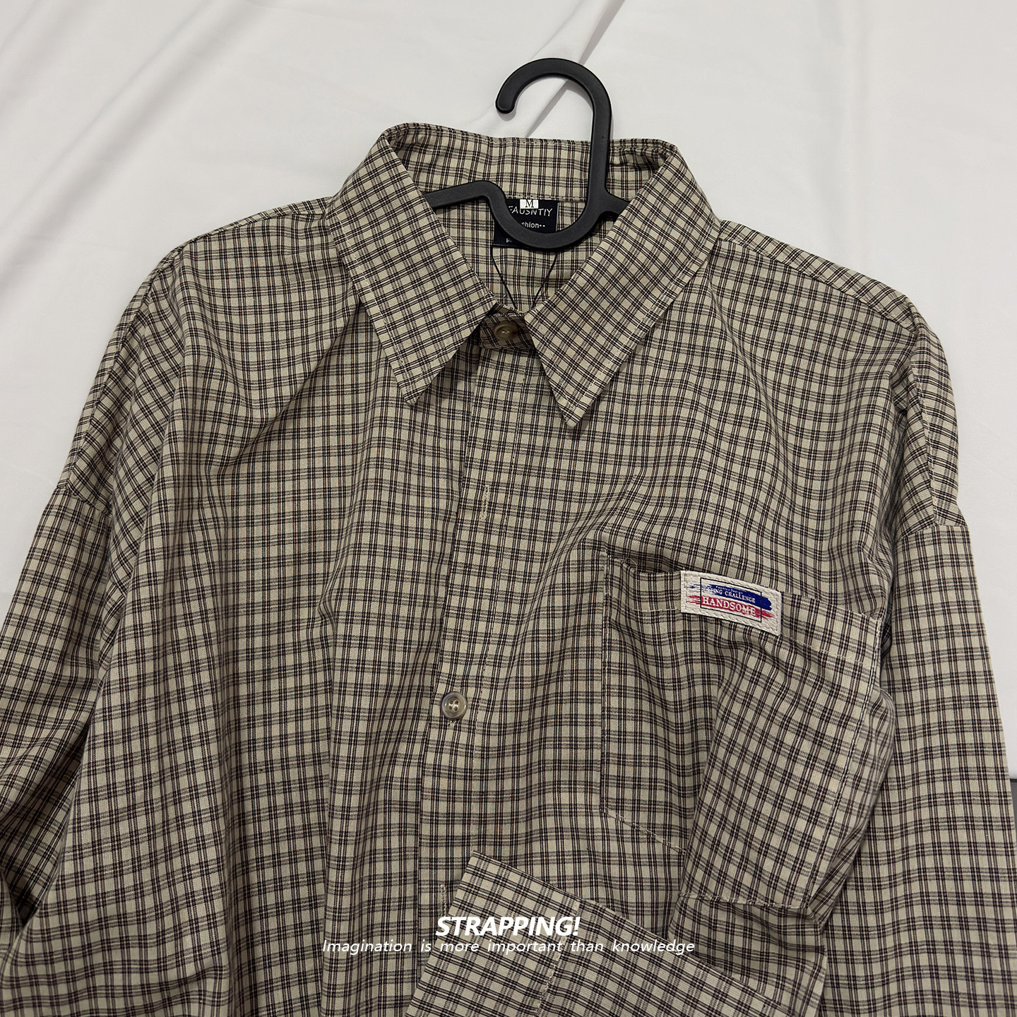 STRAPPING美式小格纹咔叽INS全棉长袖衬衫港风复古日系男女春秋