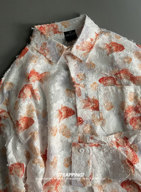 STRAPPING金鱼印象提花勾线长袖花衬衫韩版复古日系男女春秋