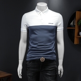 2024夏季新款拼接短袖POLO衫翻领男士潮流半袖T恤816P55假模灰，男装Polo衫，钱塘6025