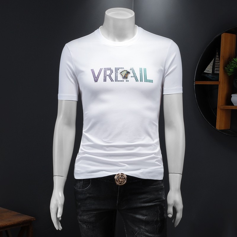 夏季新款丝光棉高品质短袖t恤圆领男半袖打底衫6105P65假模白，男装T恤，钱塘6025