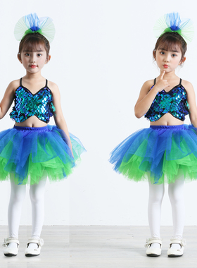 六一儿童演出服蓬蓬纱裙亮片幼儿园舞蹈表演服女孩公主裙红黄绿色