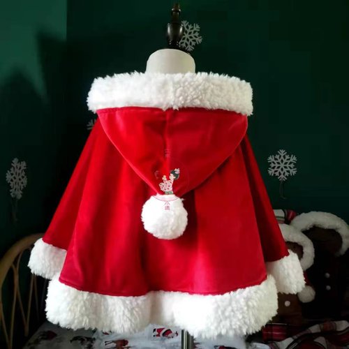 新年圣诞披风斗篷红色平绒羊羔绒毛边带帽防风小红帽古风拜年cos
