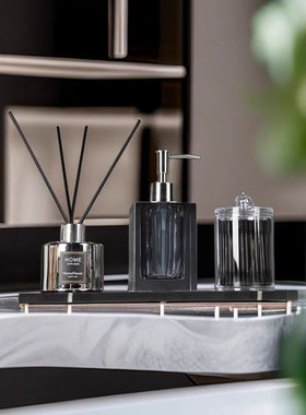 现代样板间卫生间摆件装饰品香薰托盘卫浴套装水晶瓶洗手液分装瓶