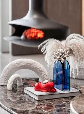 简约现代室内客厅样板间软装茶几摆件售楼处拱门花瓶花艺软装饰品