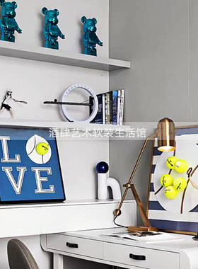现代运动风格样板房间儿童房软装摆件男孩房网球主题装饰画装饰品