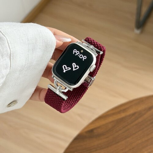 适用苹果S12表带波点蝴蝶结磁吸扣iwatch11/10/9/8弹力编织百搭女