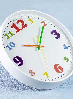 彩色儿童时钟卡通挂钟挂墙家用北欧简约现代石英钟wall clock