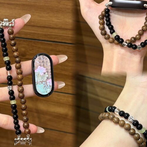 串珠适用10华为nfc手环小米8/9pro檀木腕带 表带中式红米watch4/5