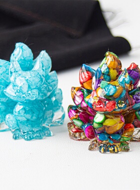 跨境天然水晶碎石滴胶九尾狐办公