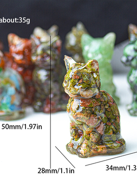 天然水晶碎石滴胶小猫摆件