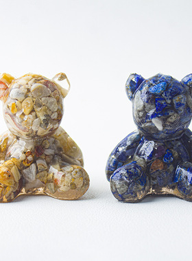 跨境天然水晶碎石滴胶小号镜面熊