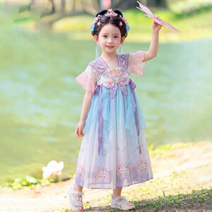 汉服女童刺绣新款儿童高端仙气公主礼服裙女孩古风飘逸薄款连衣裙