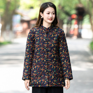 妈妈装棉衣外套女士民族风夹棉加厚保暖棉麻遮臀棉服棉袄秋冬新款