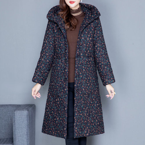 新款碎花加厚连帽保暖秋冬棉衣