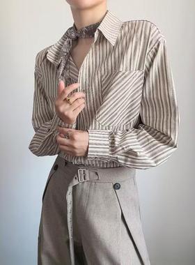 网图春季条纹衬衫男韩版潮流休闲百搭宽松长袖衬衣男c3069 p35