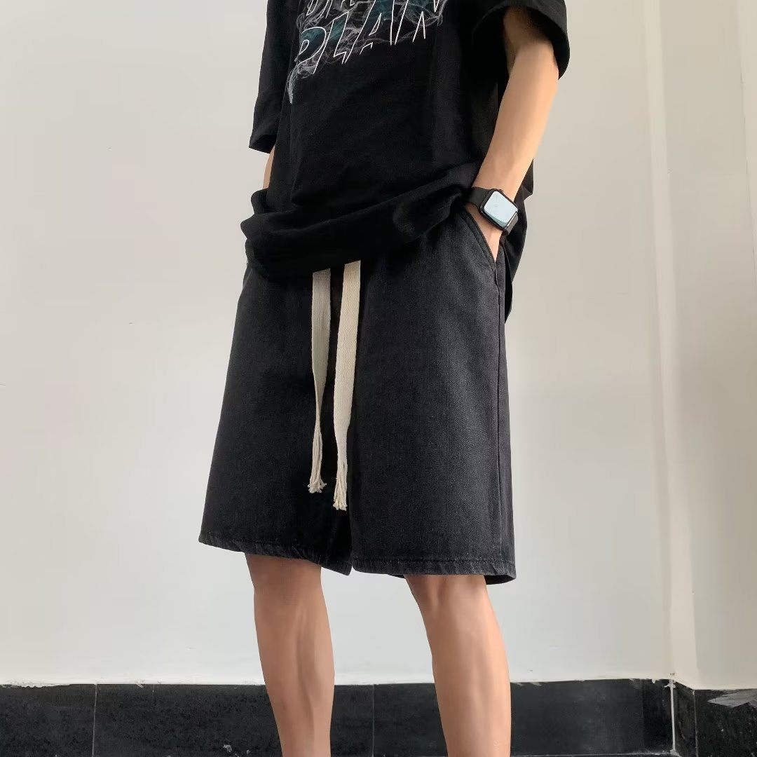2023夏季文艺牛仔短裤简约五分裤男直筒日系短裤潮dk8033 p35图片