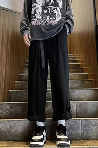 休闲裤男秋季潮流痞帅直筒长裤潮牌宽松搭扣卷边九分裤k962 p50图片