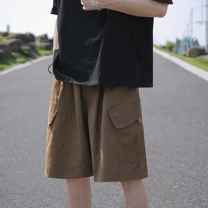 2024夏季纯色直筒男气质五分裤宽松型工装裤休闲短裤潮dk110 p35图片