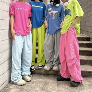 夏季糖果色轻薄款休闲直筒长裤男女多巴胺束脚阔腿裤潮k1506 p35图片