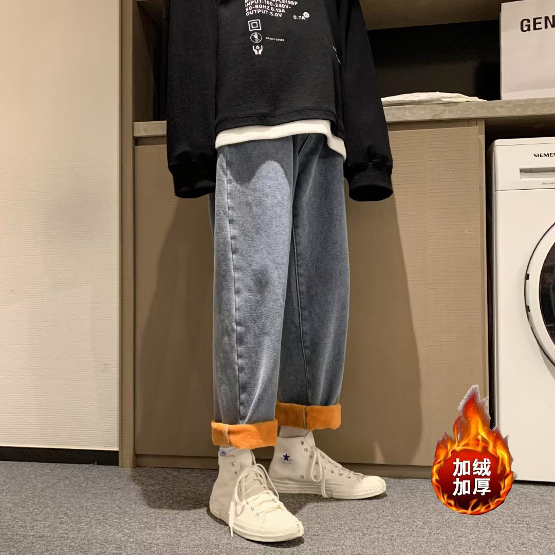 加绒加厚牛仔裤男直筒宽松老爹长裤秋冬休闲韩版保暖裤hnk824p55,男装牛仔裤,星座204-6