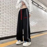 美式复古黑色高街喷白运动休闲裤秋冬卫裤女宽松直筒裤潮k250p55，男装休闲裤，星座204-6