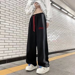 美式复古黑色高街喷白运动休闲裤秋冬卫裤女宽松直筒裤潮k250 p55图片