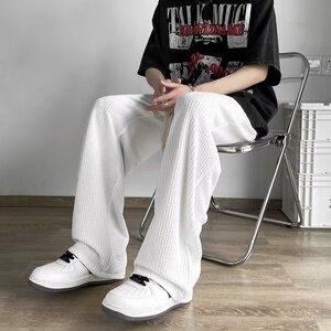 休闲裤男夏季宽松透气直筒裤高质提花冰丝阔腿裤男潮k140 p50图片