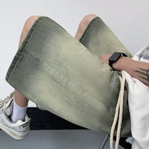 美式渐变牛仔短裤男夏季复古水洗直筒阔腿休闲五分裤潮dk6611 p45图片