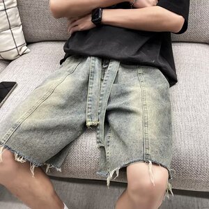 2024夏季气质水洗牛仔短裤男潮流五分裤慵懒原宿短裤潮dk211 p45图片
