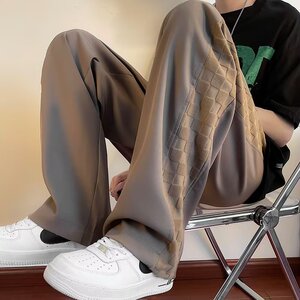 休闲裤男2023秋季棋盘格运动裤卫裤男直筒垂感阔腿裤潮k43 p35图片