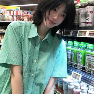 网图春季短袖衬衫女韩版潮流百搭宽松休闲衬衣女cs182 p32
