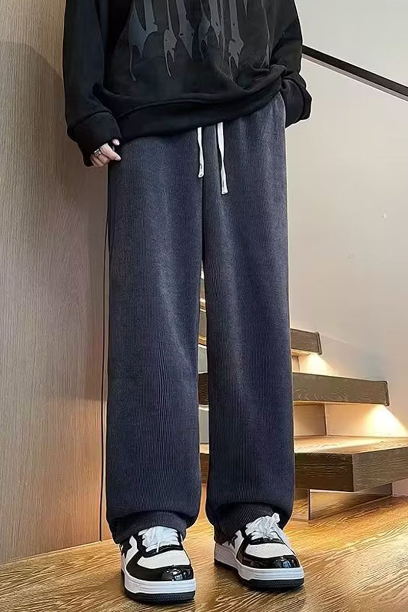 加绒休闲阔腿裤男女学生灯芯绒纯色运动慵懒长裤hk981p45,男装休闲裤,星座204-6