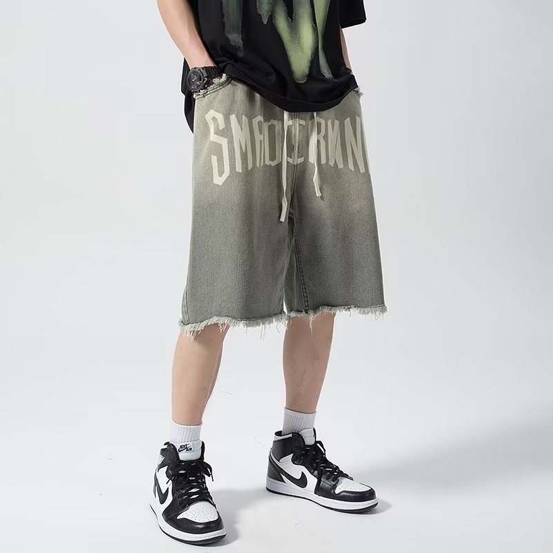 夏季牛仔短裤男美式复古毛边渐变裤痞帅宽松休闲五分裤dk119p45,男装牛仔裤,星座204-6