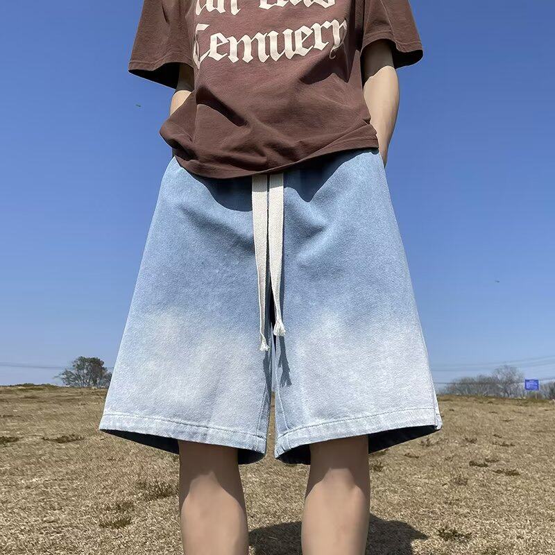 2024夏季简约男渐变色牛仔短裤时尚文艺水洗宽松牛仔裤dk1088p38,男装牛仔裤,星座204-6