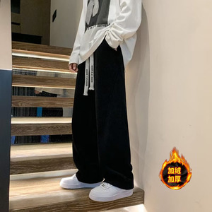 冬季男美式灯芯绒直筒阔腿潮牌卫裤休闲裤运动裤潮hk33p45
