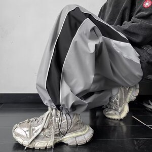 撞色拼接休闲裤男春季垂感速干运动裤宽松阔腿束脚裤潮k125 p45图片