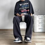 休闲裤男夏季宽松透气直筒裤高质提花冰丝阔腿裤男潮k140p50，男装休闲裤，星座204-6