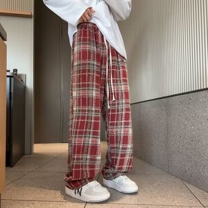 秋季格子毛呢裤子美式休闲直筒裤宽松百搭阔腿长裤k923 p45图片