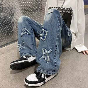 2024春季美式牛仔裤慵懒复古水洗男拉链宽松直筒长裤nk132 p60图片