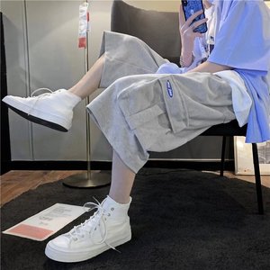 工装短裤男2023夏季港风宽松阔腿七分裤韩版运动休闲裤dk650 p30图片